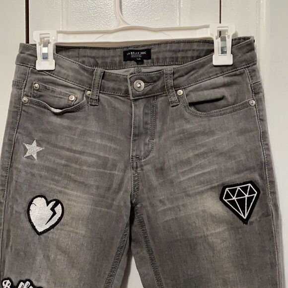 La Belle Roc Skinny Distressed Patched Jeans 5/6 - Picture 3 of 15